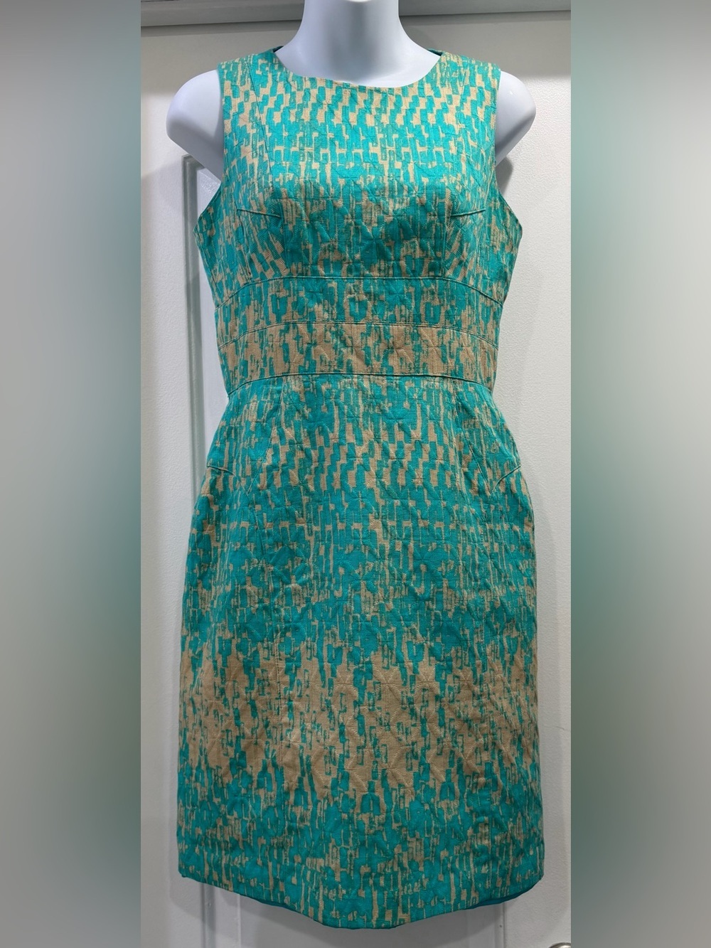 Just...Taylor Teal and Beige Jacquard Dress Size 2